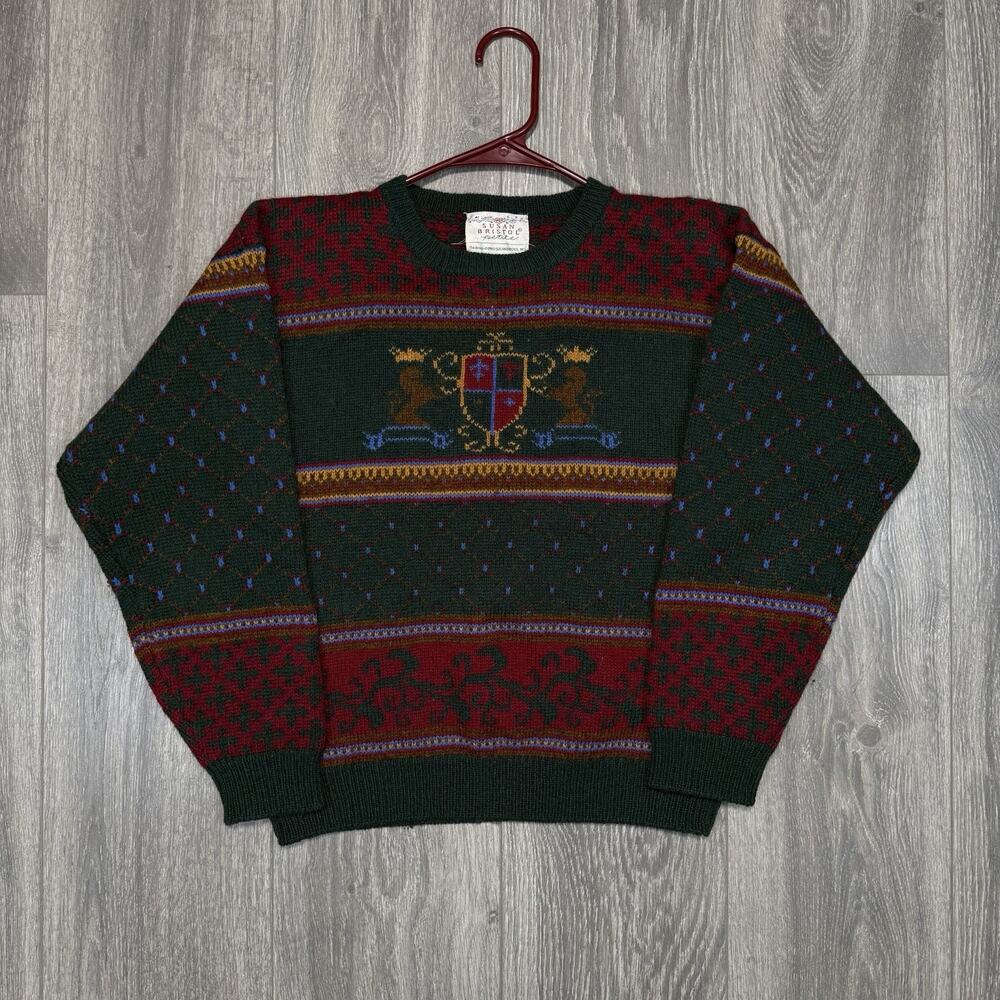 Vintage Susan Bristol Wool Sweater Womens Small Lion Crest Fair Isle 80s Preppy - Picture 3 of 11